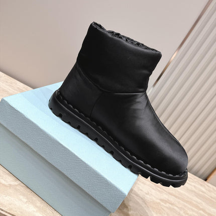 PRADA 26S ANKLE SNOW BOOTS 30MM IN BLACK NYLON FABRIC