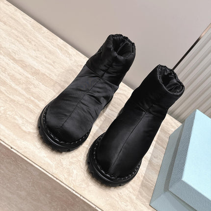 PRADA 26S ANKLE SNOW BOOTS 30MM IN BLACK NYLON FABRIC