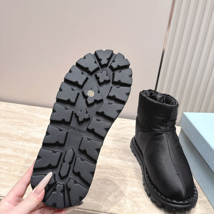 PRADA 26S ANKLE SNOW BOOTS 30MM IN BLACK NYLON FABRIC