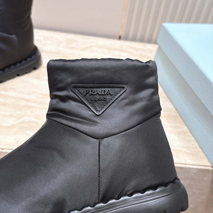 PRADA 26S ANKLE SNOW BOOTS 30MM IN BLACK NYLON FABRIC