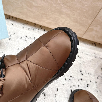 PRADA 26S DRAWCORD SNOW BOOTS 30MM IN DARK BROWN WATERPROOF FABRIC