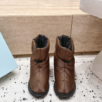 PRADA 26S DRAWCORD SNOW BOOTS 30MM IN DARK BROWN WATERPROOF FABRIC