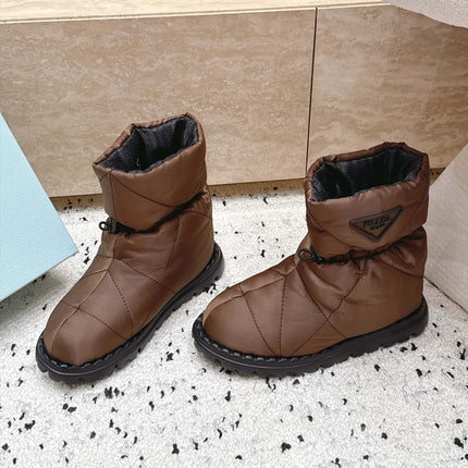 PRADA 26S DRAWCORD SNOW BOOTS 30MM IN DARK BROWN WATERPROOF FABRIC