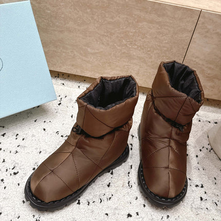 PRADA 26S DRAWCORD SNOW BOOTS 30MM IN DARK BROWN WATERPROOF FABRIC