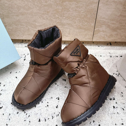 PRADA 26S DRAWCORD SNOW BOOTS 30MM IN DARK BROWN WATERPROOF FABRIC