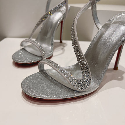 EMBELLISHED SANDAL 100MM IN SILVER MIX WHITE CALFSKIN