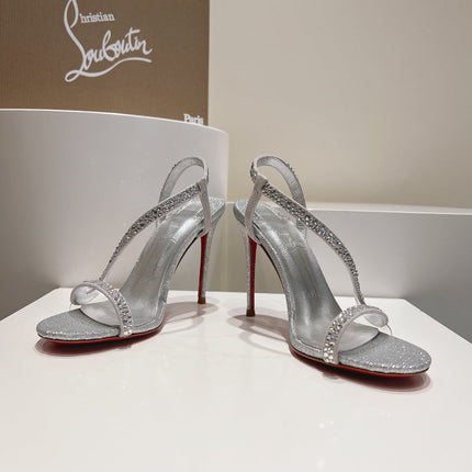 EMBELLISHED SANDAL 100MM IN SILVER MIX WHITE CALFSKIN