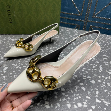 WOMEN'S SLINGBACK 45MM IN WHITE CALFSKIN WITH GOLD HARDWARE