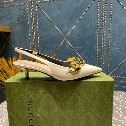 WOMEN'S SLINGBACK 45MM IN WHITE CALFSKIN WITH GOLD HARDWARE