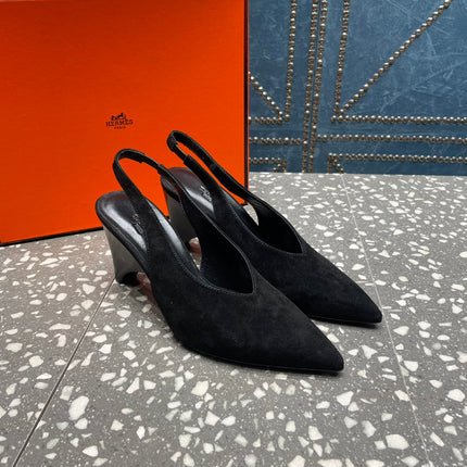 HIGH SLINGBACKS 7 CM IN BLACK SUEDE