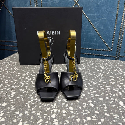 BALMAIN 26S HIGH-HEEL SANDALS 95 MM IN BLACK CALFSKIN