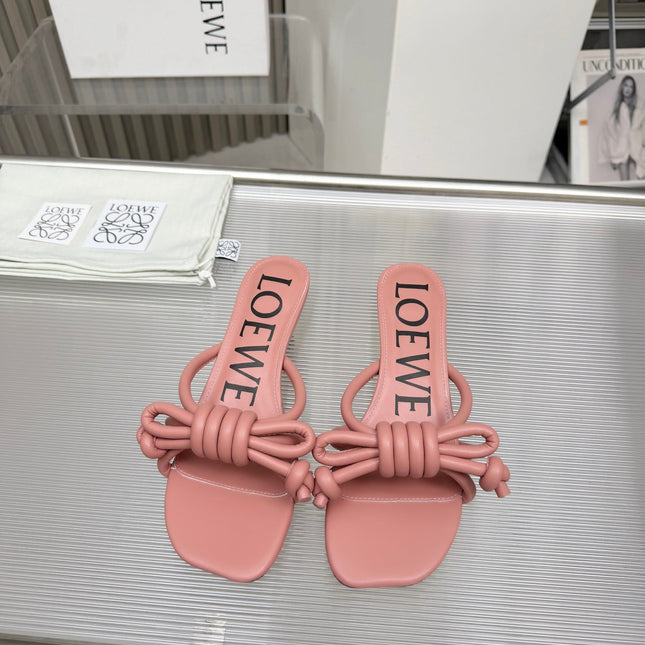 LOEWE 26S KITTEN HEEL KNOT SANDALS 45MM IN PINK CALFSKIN