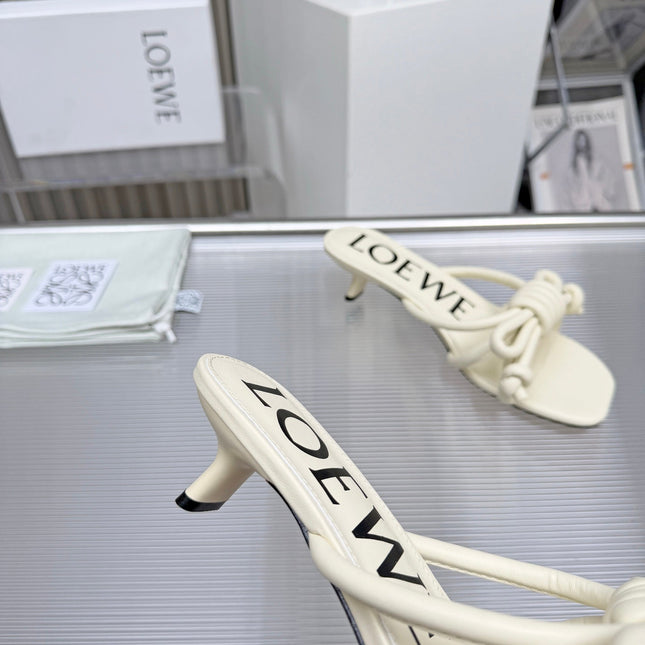 LOEWE 26S KITTEN HEEL KNOT SANDALS 45MM IN CREAM WHITE CALFSKIN