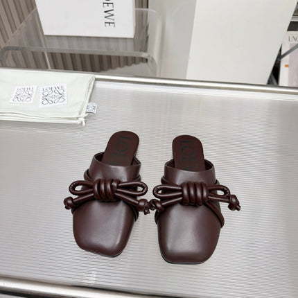 LOEWE 26S MULE LOAFERS IN DARK BROWN CALFSKIN KNOT DETAIL