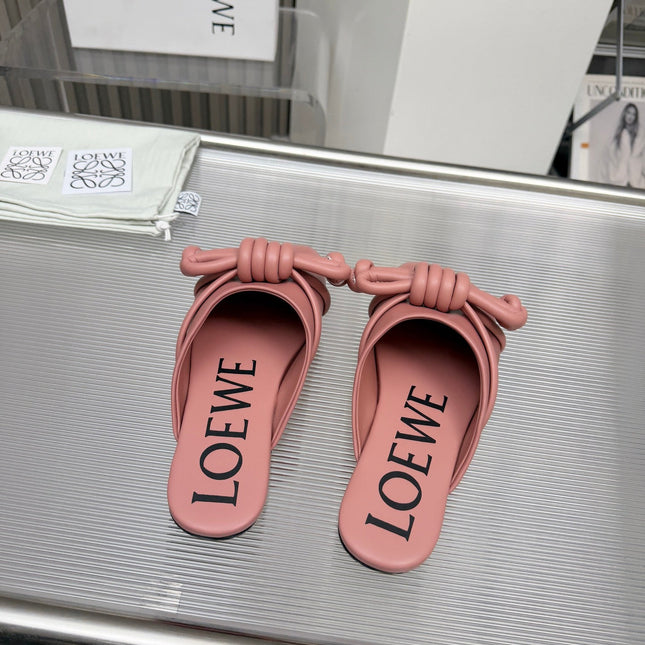 LOEWE 26S MULE LOAFERS IN PINK CALFSKIN KNOT DETAIL