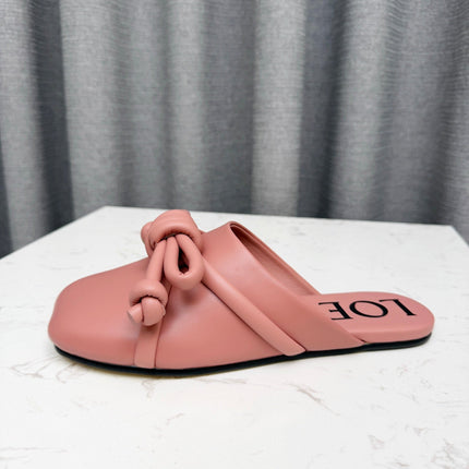 LOEWE 26S MULE LOAFERS IN PINK CALFSKIN KNOT DETAIL