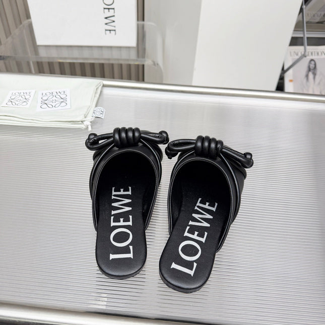 LOEWE 26S MULE LOAFERS IN BLACK CALFSKIN KNOT DETAIL