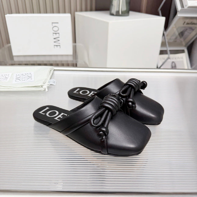 LOEWE 26S MULE LOAFERS IN BLACK CALFSKIN KNOT DETAIL