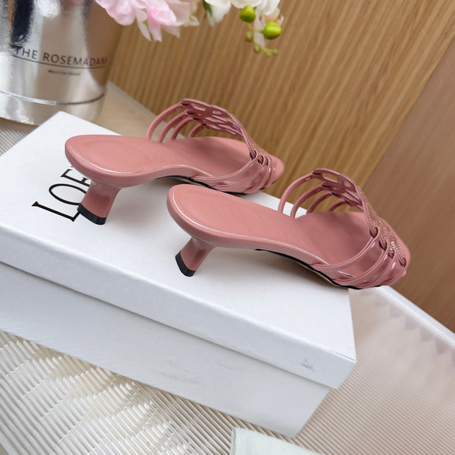 LOEWE 26S PETAL ANAGRAM SLIDE 45MM IN PINK SOFT CALFSKIN WITH CRYSTALS