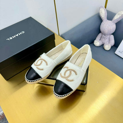 CC ESPADRILLES PLATFORM 25S IN WHITE KNITTED WOOL AND BLACK LAMBSKIN