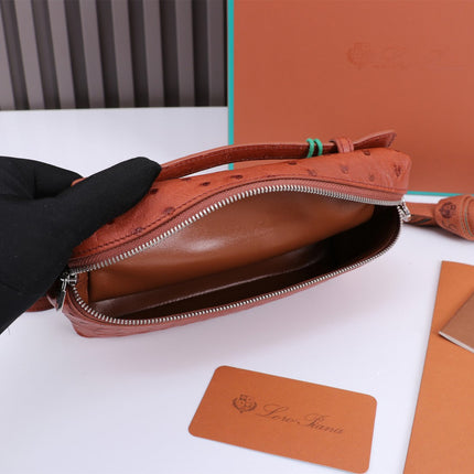 EXTRA POCKET L19 IN RED BROWN OSTRICH LEATHER