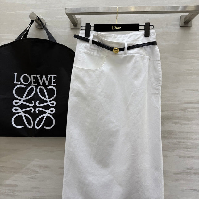 Loewe 25 Belt Skirt White Cotton