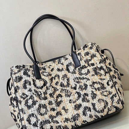 CHANEL 26S SHOPPING TOTE BAG 43 IN LEOPARD PRINT TWEED AND BLACK CALFSKIN