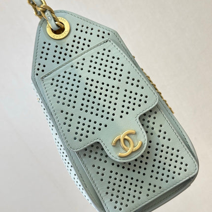 CHANEL 26S DRAWSTRING HOBO BAG 22 IN MINT GREEN PERFORATED CALFSKIN