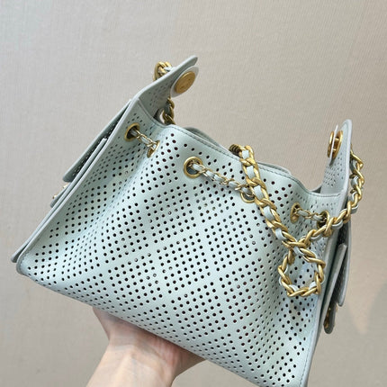 CHANEL 26S DRAWSTRING HOBO BAG 22 IN MINT GREEN PERFORATED CALFSKIN