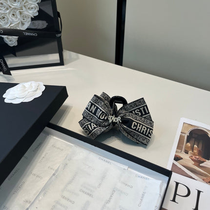 DIOR 26S BOW HAIR CLIP IN BLACK AND WHITE RIBBON 505324