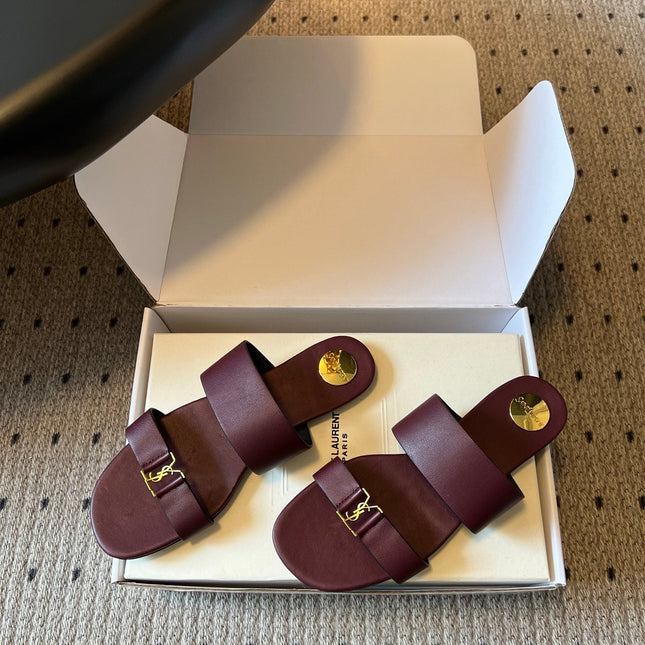 YSL 26S TWO-STRAP SANDALS IN DARK RED LAMBSKIN