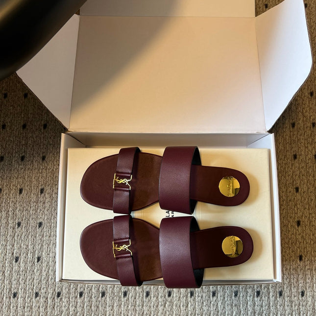 YSL 26S TWO-STRAP SANDALS IN DARK RED LAMBSKIN