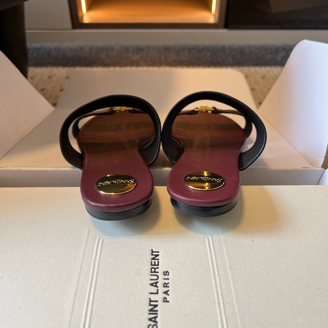 YSL 26S TWO-STRAP SANDALS IN DARK RED LAMBSKIN