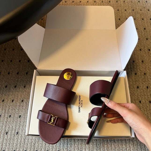 YSL 26S TWO-STRAP SANDALS IN DARK RED LAMBSKIN