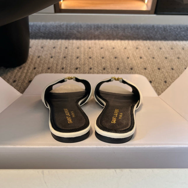 YSL 26S BABYLONE FLAT MULES IN WHITE LAMBSKIN
