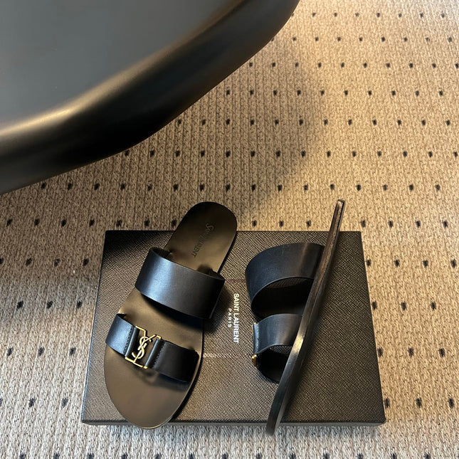 YSL 26S DOUBLE-STRAP SANDALS IN BLACK CALFSKIN