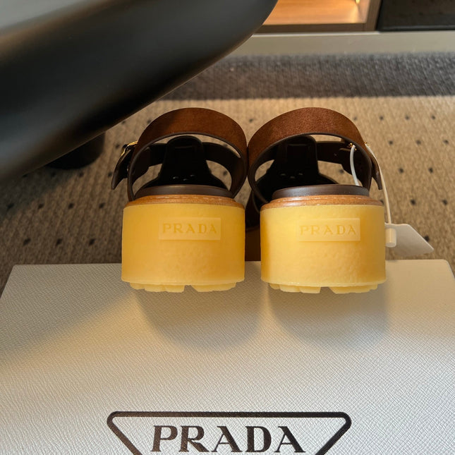 PRADA 26S FISHERMAN SANDALS 55MM IN BROWN SUEDE