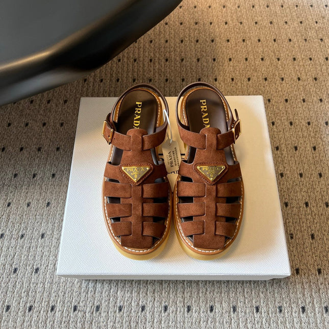 PRADA 26S FISHERMAN SANDALS 55MM IN BROWN SUEDE