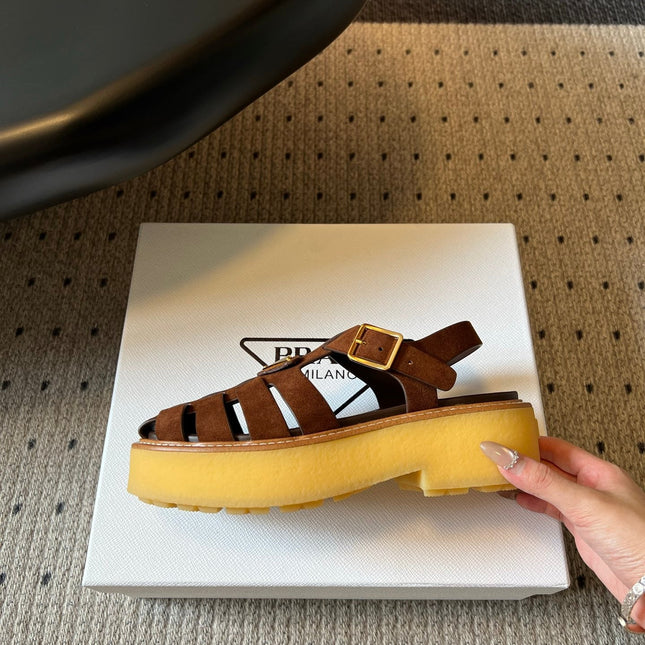PRADA 26S FISHERMAN SANDALS 55MM IN BROWN SUEDE