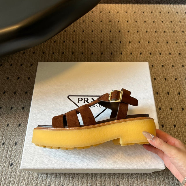 PRADA 26S SANDALS 55MM IN BROWN SUEDE