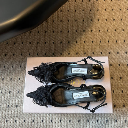 JIMMY CHOO 26S HEELED SLINGSBACKS 50 MM IN BLACK LACE AND CALFSKIN