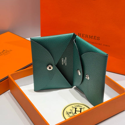 CALVI DUO COMPACT CARD HOLDER IN VERT ANGLAIS EPSOM CALFSKIN