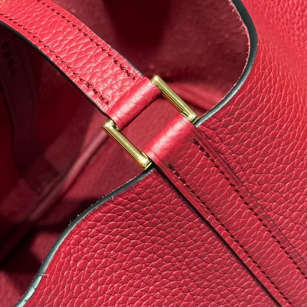 HERMES 25S PICOTIN LOCK 22 IN ROSSO ANCORA RED CALFSKIN GOLD HARDWARE