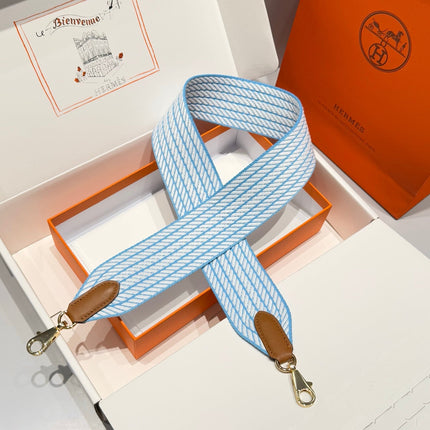 25S HERMES SANGLE ALLEGRO BAG STRAP BLUE 85 IN CANVAS GOLD HARDWARE