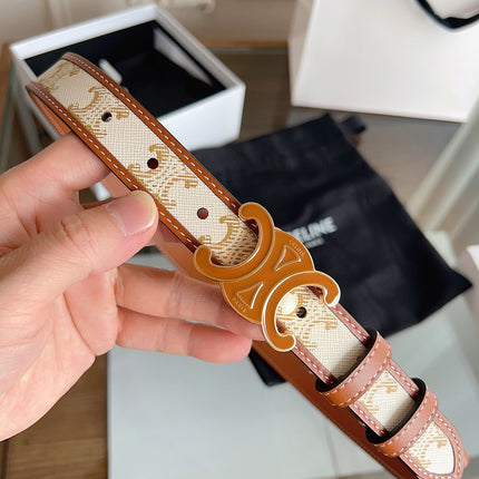CELINE 26S BELT 25 MM IN BEIGE AND BROWN CALFSKIN 669835