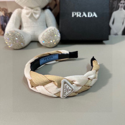 BRAIDED HEADBAND IN WHITE AND BEIGE FABRIC 316686
