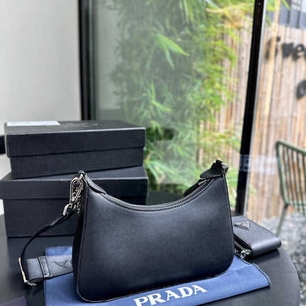 PRA 22 BAG IN BLACK SATIN WITH RHINSTONE SILVER HARDWARE