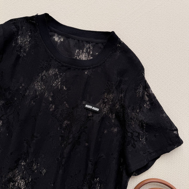 MIUMIU 26S LACE SHORT SLEEVE T-SHIRT 1229