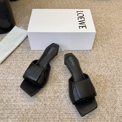 LOEWE 26S HEELED MULE SANDALS 45MM IN BLACK CALFSKIN