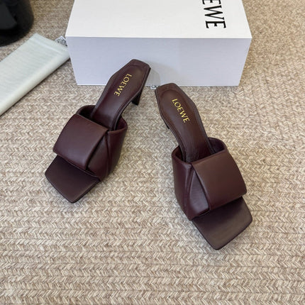 LOEWE 26S HEELED MULE SANDALS 75MM IN DARK BROWN CALFSKIN